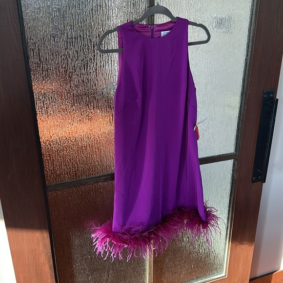 Mac Duggal 55805 Feathered Hem High Neck Sleeveless A-Line Dress Size 10 NWT - Picture 4 of 11